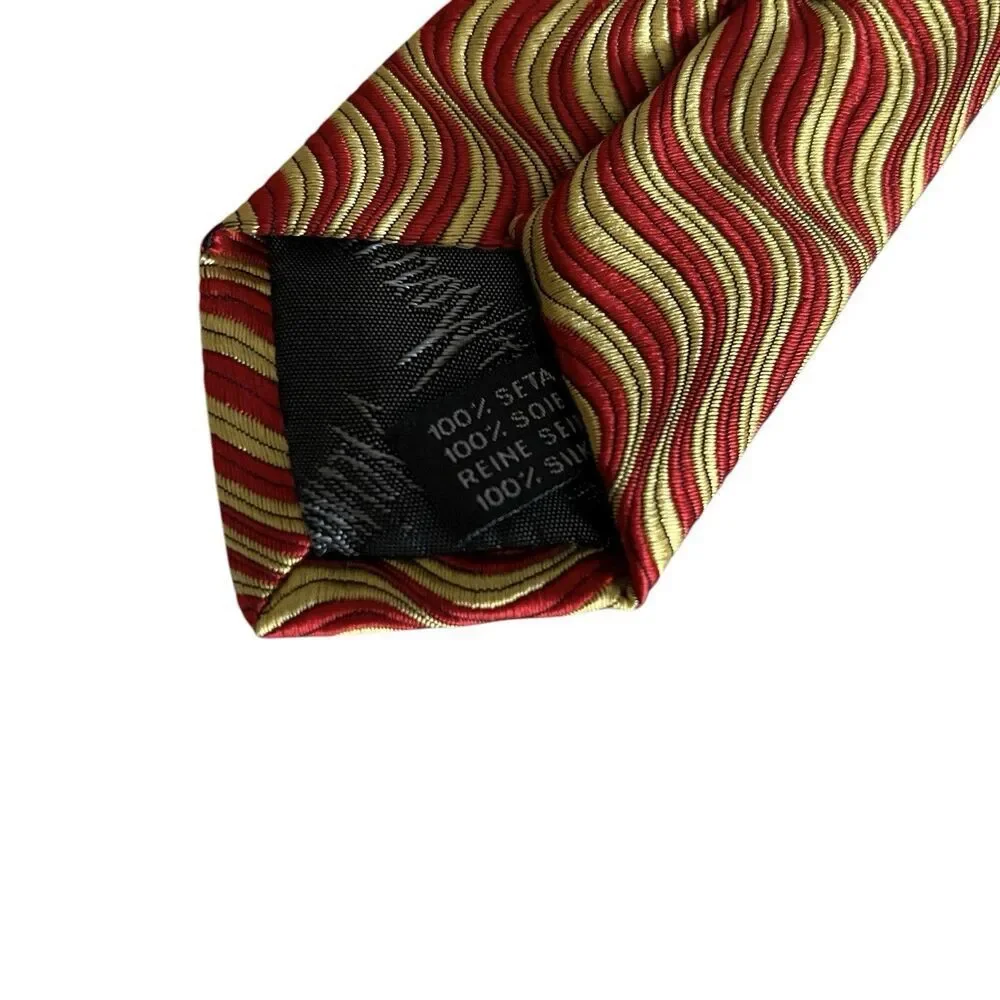 Neiman Marcus Silk Tie Necktie Cravat Red Gold Geometric Handmade in Italy